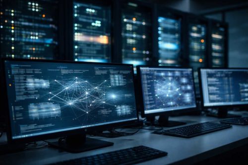 Red de piezas conectadas simbolizando la interacción entre agentes autónomos de IA y la fragilidad en sistemas multiagente.